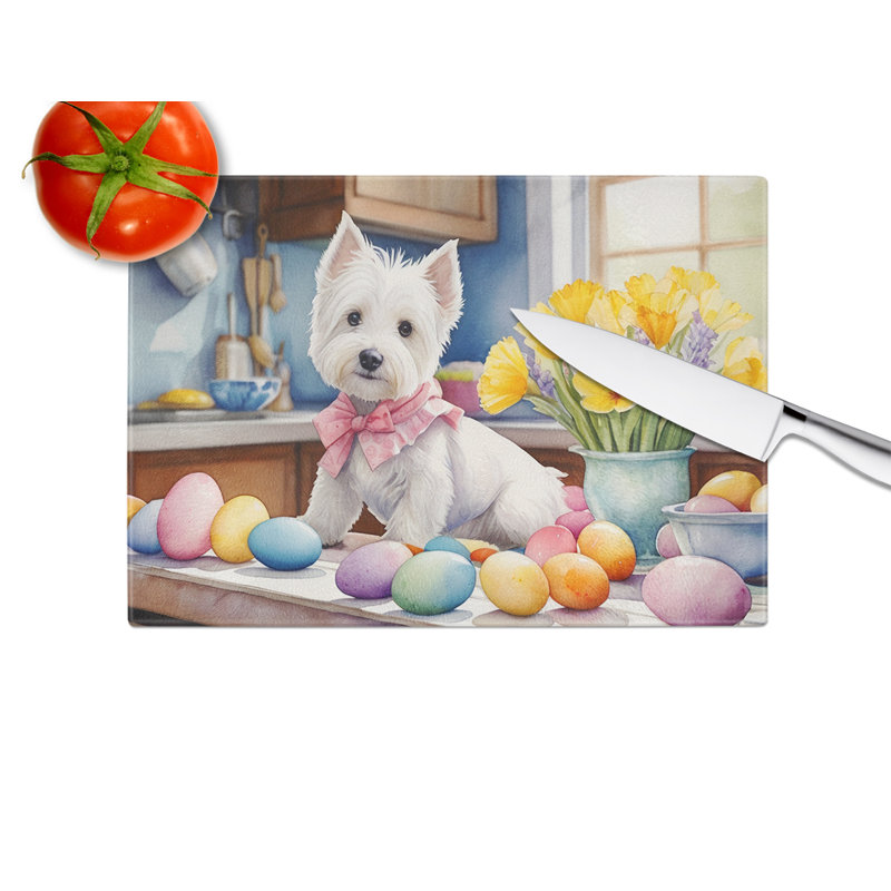 Decorating Easter Westie Glass Cutting Board