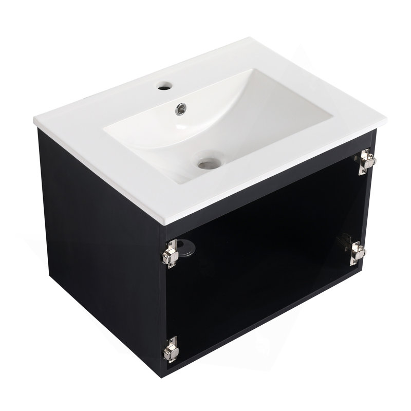 Meuble-lavabo mural flottant 24 po et charnière à fermeture en douceur (seulement meuble-lavabo et lavabo, sans planche de porte)