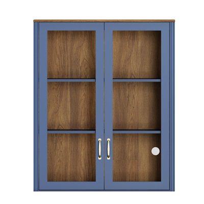Bibliothèque bleu marine à 3 étagères et portes vitrées, 33,9 po de largeur (sans armoire et à associer à la partie inférieure de la série Scarlett)