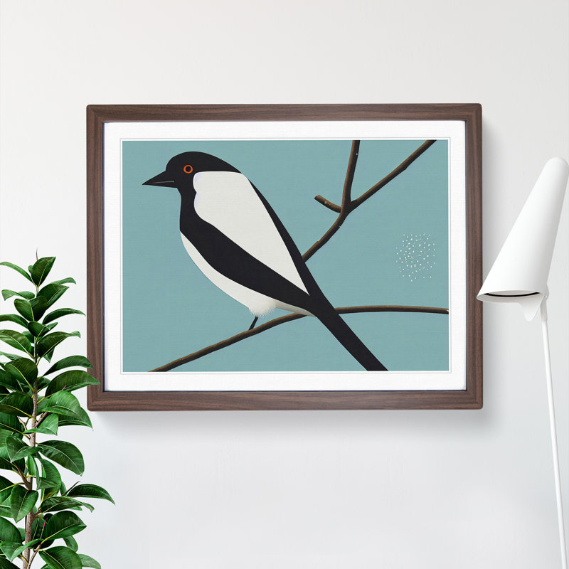 Magpie Bird Abstract Vol.1 1 Piece Single Picture Frame Wall Art, 46cm H x 64cm W x 2cm D, Walnut