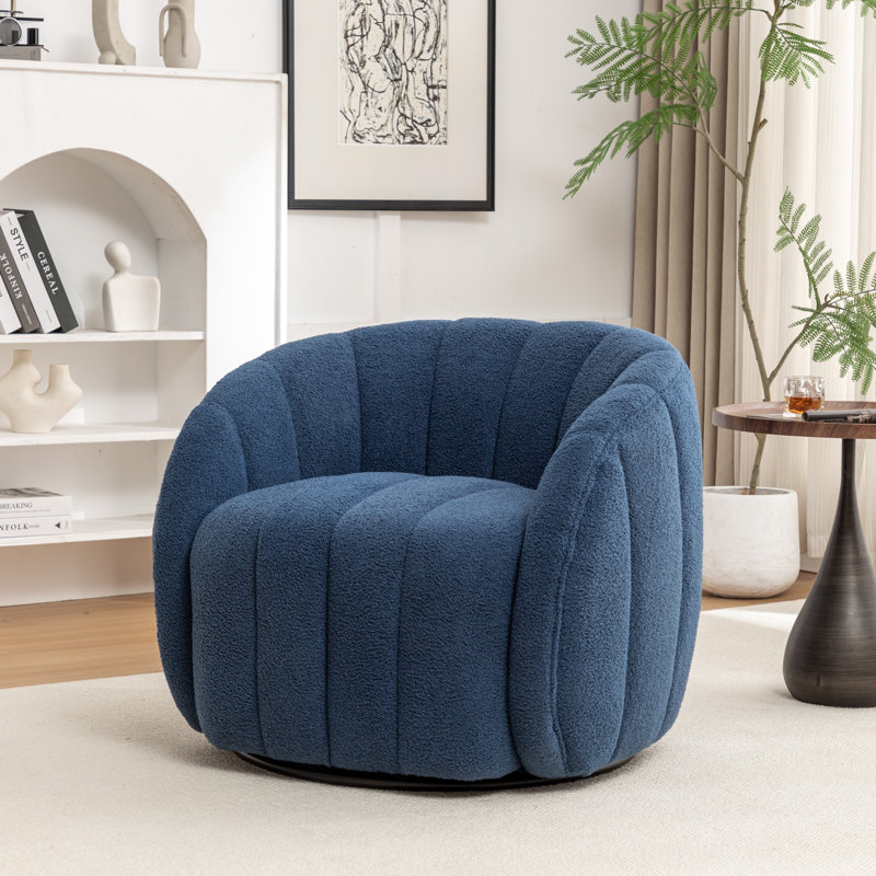 Upholstered Swivel Barrel Chair, Navy Polyester Blend