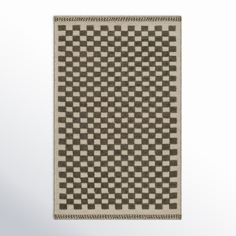 Azle Handmade Flatweave Wool Area Rug in Charcoal/Beige