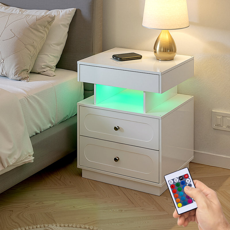 50cm W Manufactured Wood Bedside Table, White