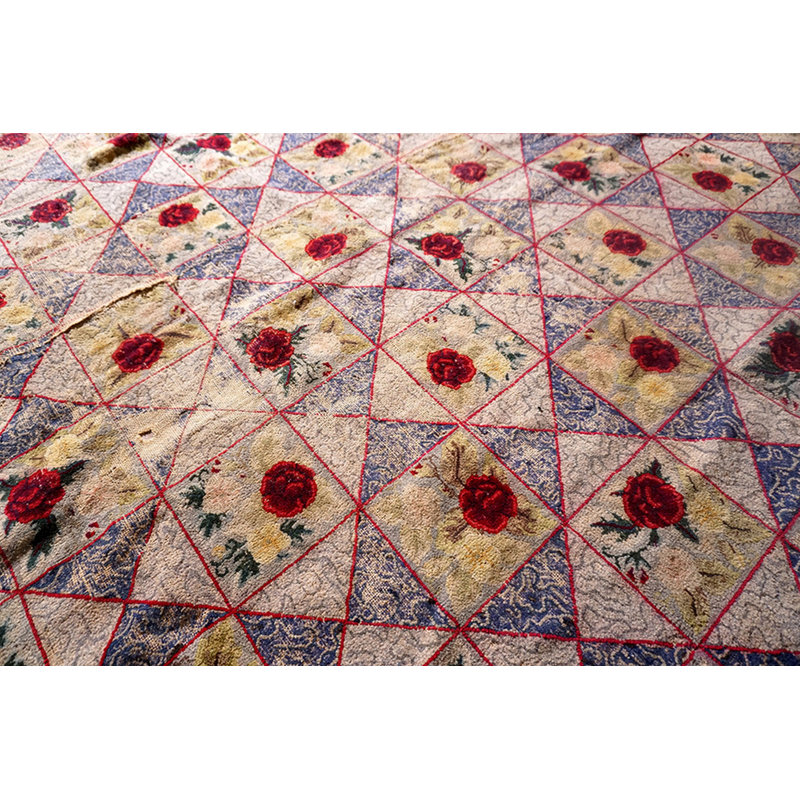 Antique 1880s Multicolor Jewel Tones Wool American Hooked Rug