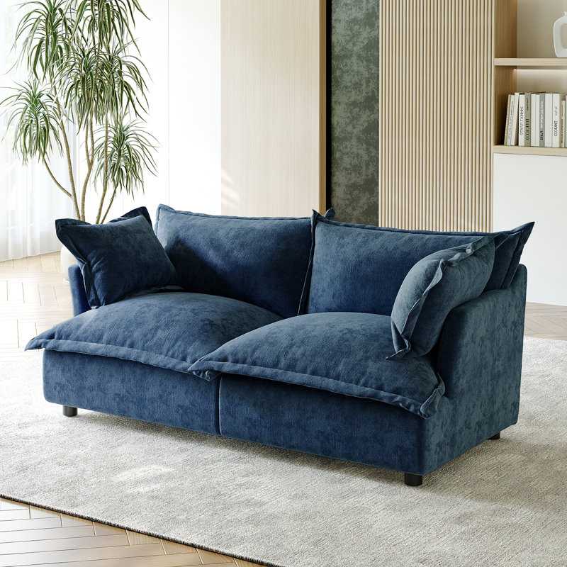 2 - Piece Upholstered Modular Plush Navy Chenille Cloud Sofa – Oversized Cushion Lounge Sofa, Navy