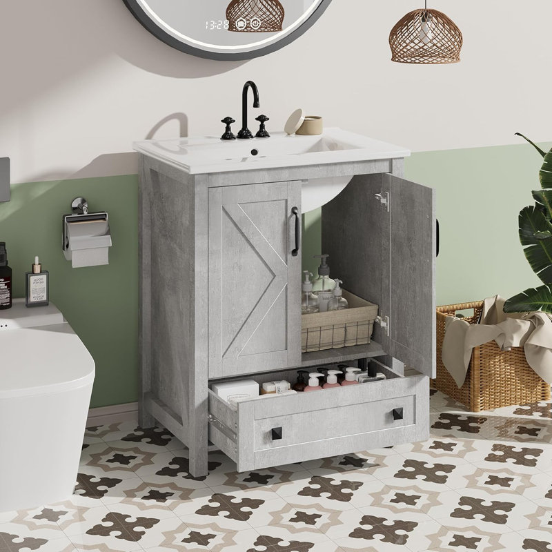Meuble-lavabo moderne 30 po avec lavabo en céramique 2 portes et 1 tiroir