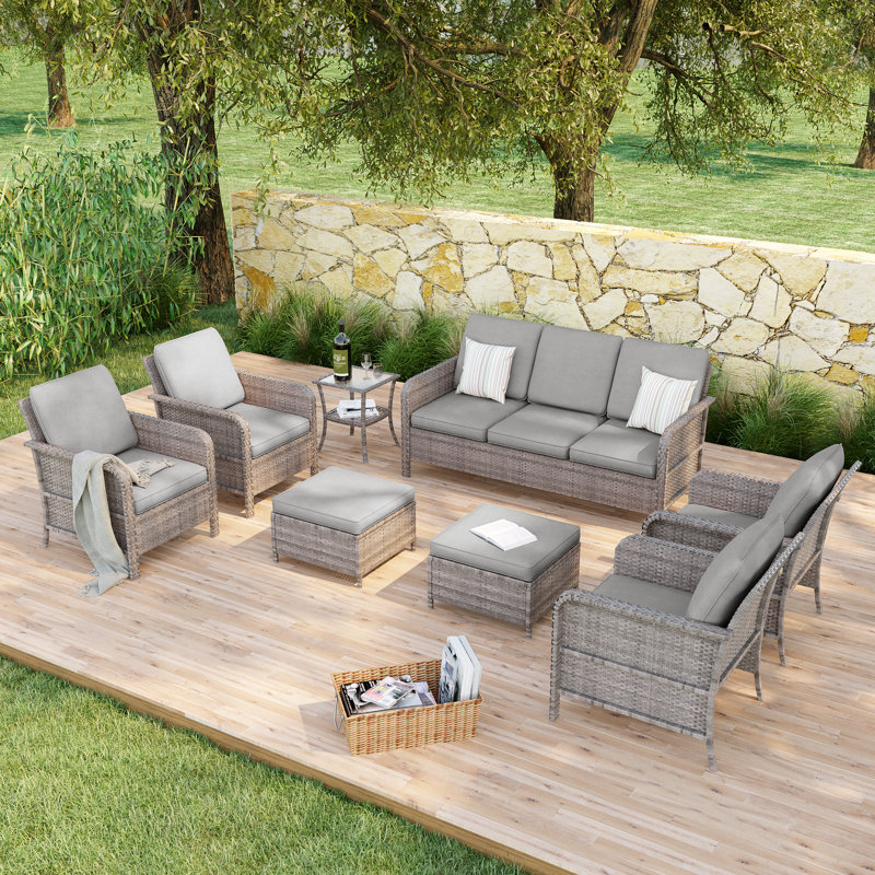 Ensemble de conversation pour patio 8 pièces avec coussin, Gris