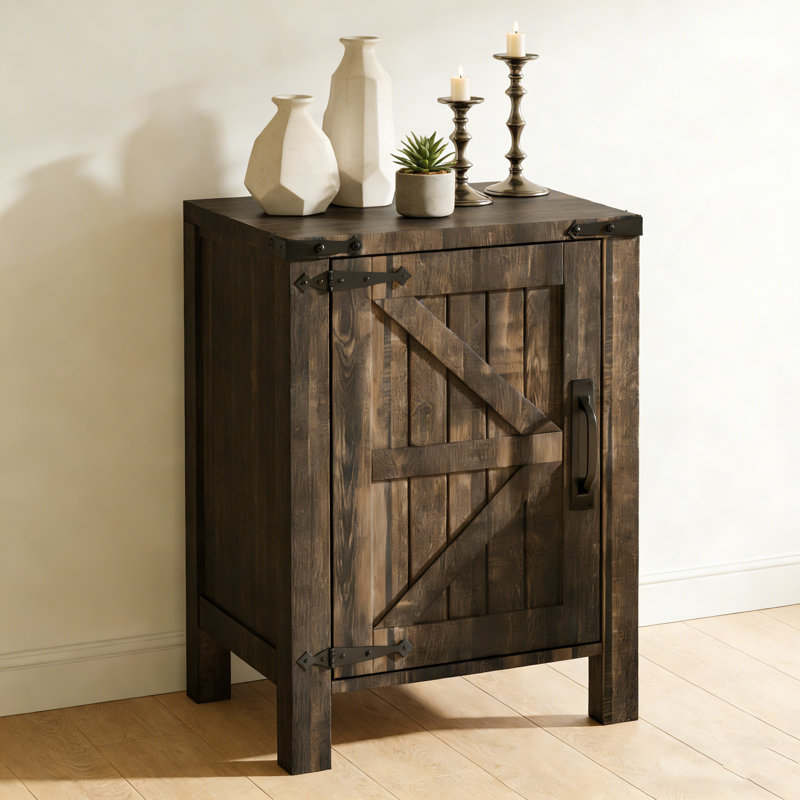 24'' Tall Farmhouse Nightstand With Charging Station, Wood Nightstand With Adjustable Shelf, Built-in Outlets
