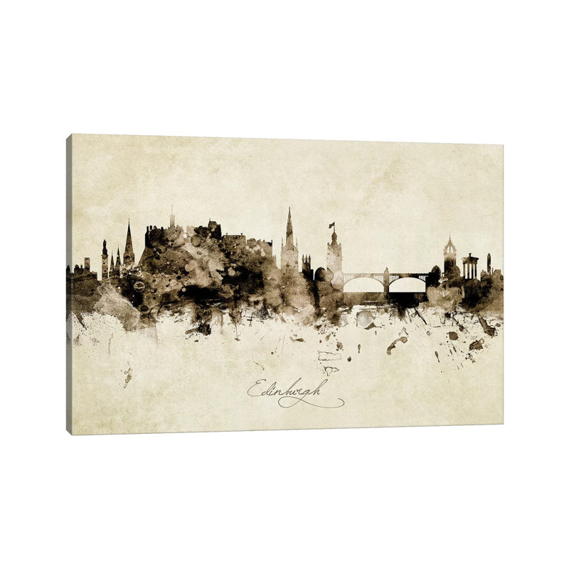 Edinburgh Scotland Skyline by Michael Tompsett - Wrapped Canvas Painting, 20.32 cm H x 30.48 cm W