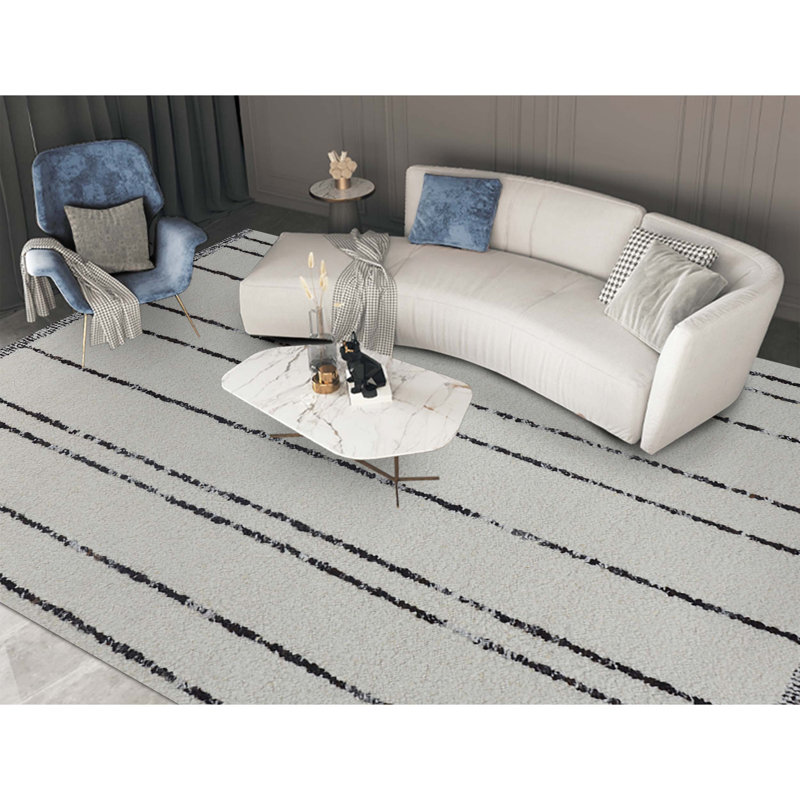 Wool Striped Area Rug in Ivory, Rectangle 10' x 14'