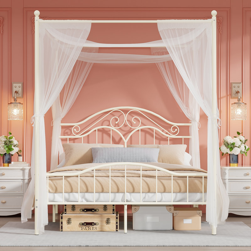 Turkay Metal Canopy Bed Frame, Beige