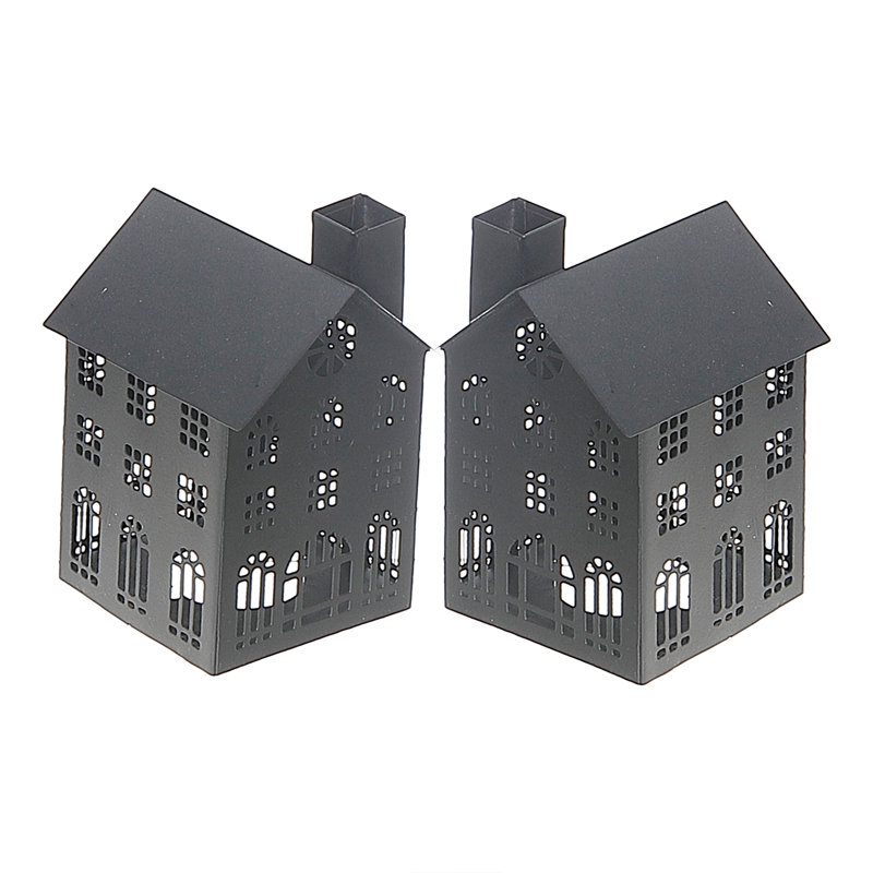 Metal House Tealight Holder (Small) - Set Of 2, Black