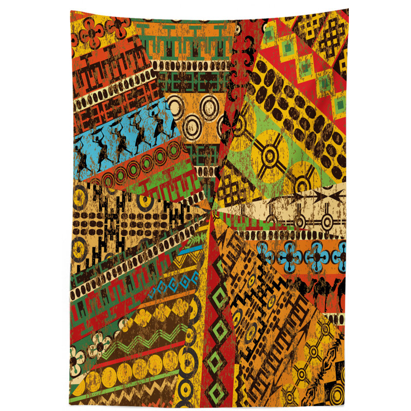 African Dining Room Kitchen Tablecloth, 70" L x 52" W
