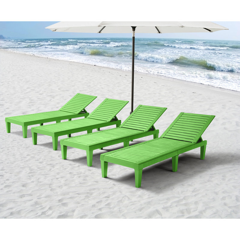 Nestl Waterproof, Lightweight, and Adjustable Outdoor Polyresin Chaise Lounge Chair Set, Lime, 4