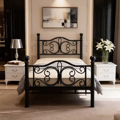 Twin Metal Platform Bed with Butterfly-Style Headboard and Footboard, Under-Bed Storage, Easy Assembly, Black