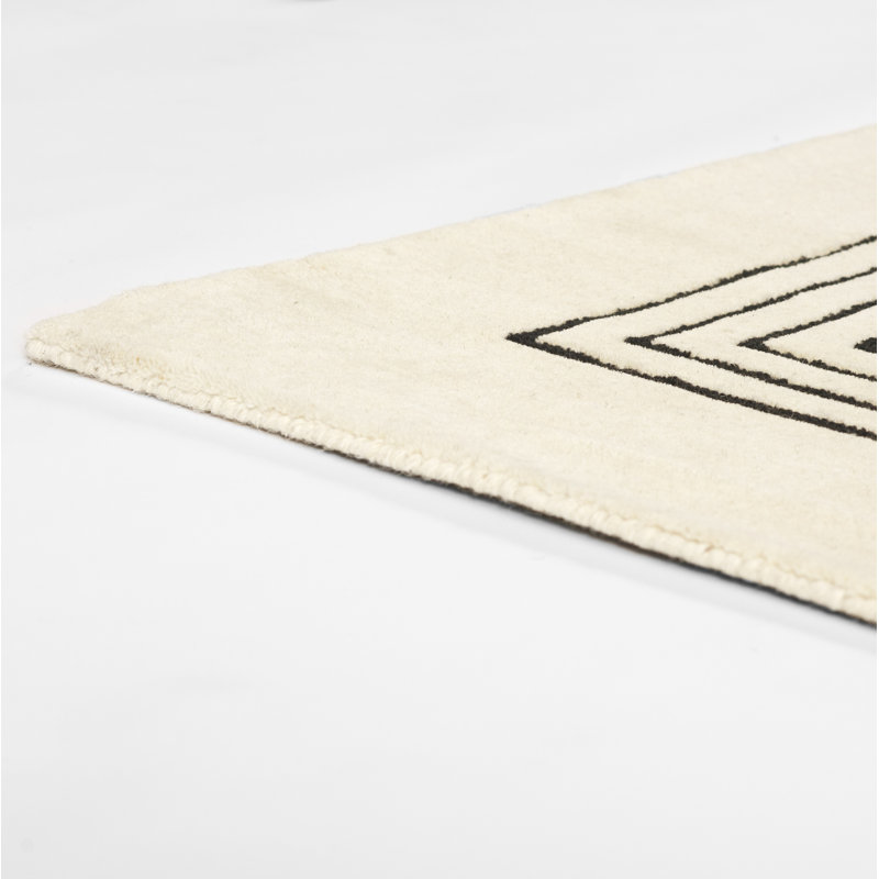 Orlie Hand Tufted Wool Geometric Area Rug in Brown, Rectangle 8' x 10', Black Beige