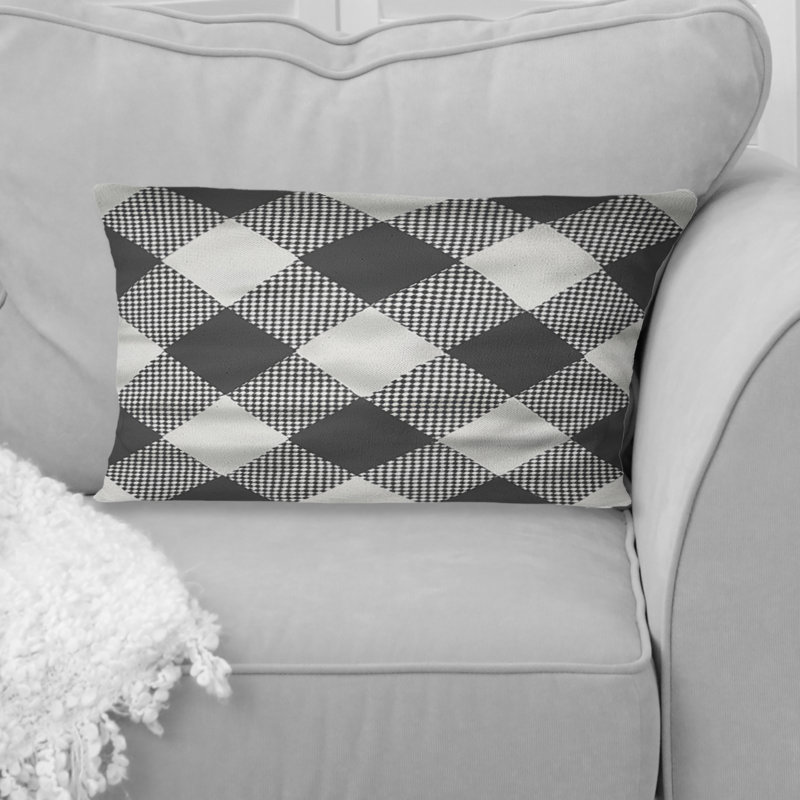 Coussin lombaire noir à motif pied-de-poule noir I