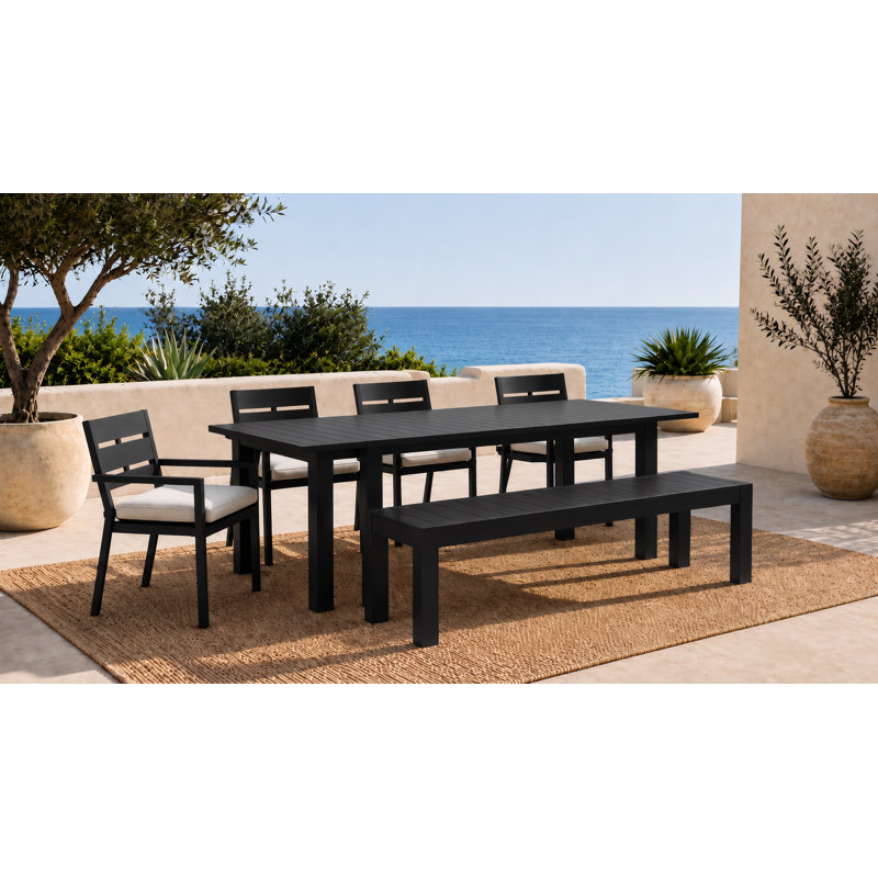 Pacifica Outdoor Dining Armchair, Black, Canvas Natural Sunbrella® Canvas