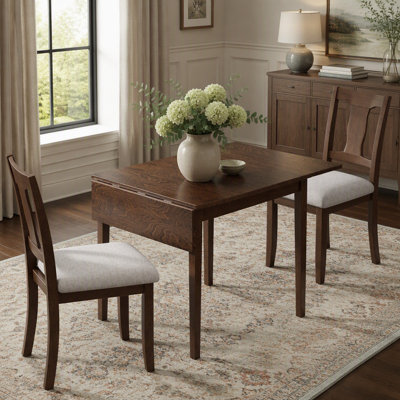 3-Piece Drop Leaf Folding Dining Table Set for 2, Scandinavian Modern Dining Set with MDF Top Table and 2 Upholstered Chairs for Apartment, Solid Rubberwood Legs, Space Saving - BROWN+BEIGE CUSHION