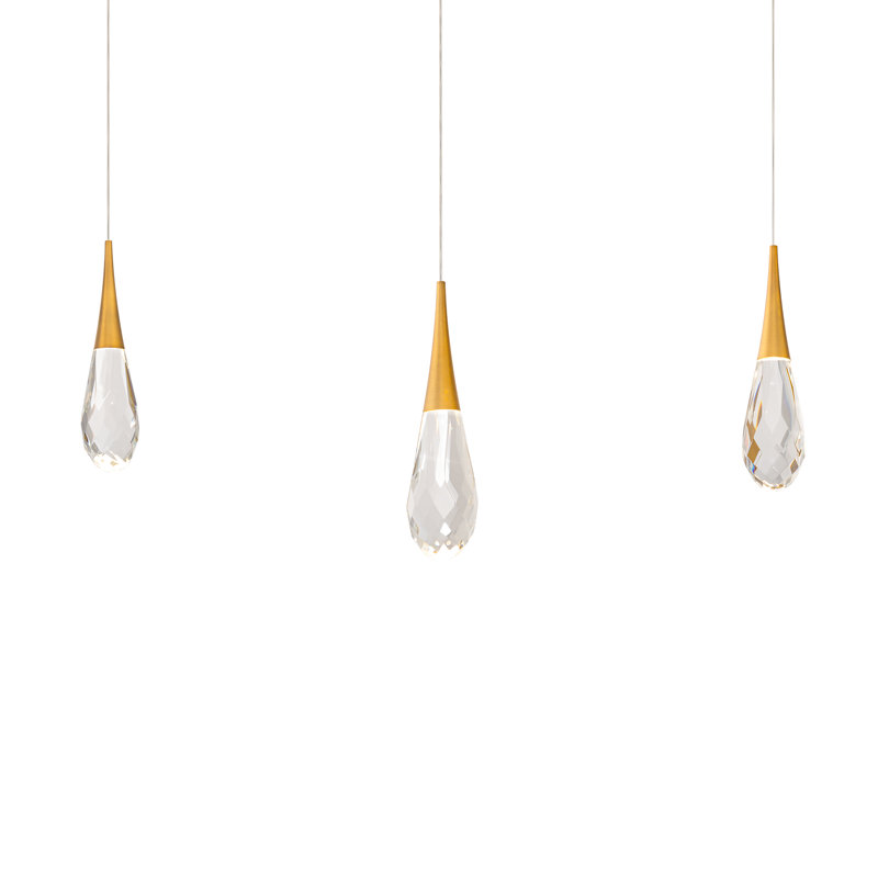Hibiscus 3 Light Crystal LED Multi-Light Pendant, Aged Brass
