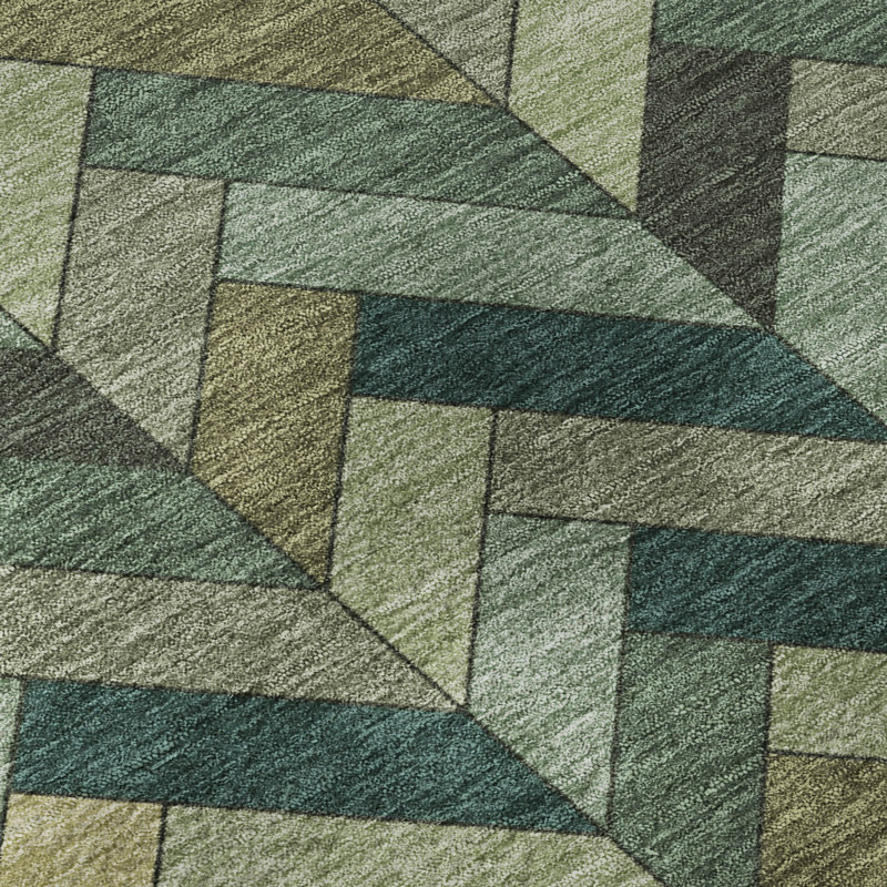 Premium Machine Washable Mayfield AMF2296 Geometric Rug, Green, 9' x 12'