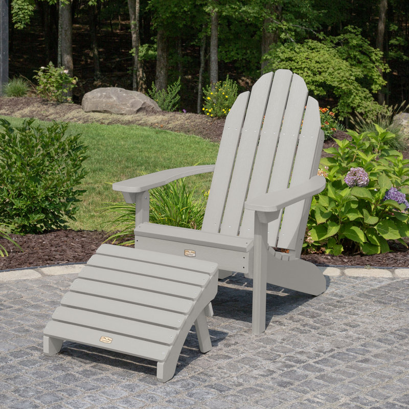 Hinz Plastic Adirondack Chair With Ottoman, Gray