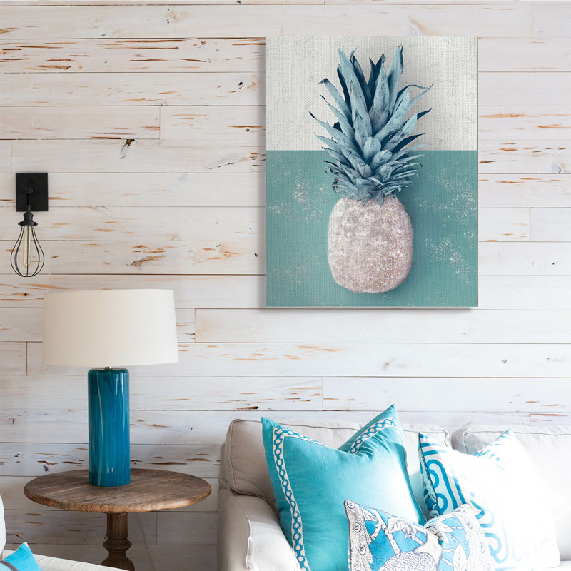 Ananas tropical avec vert beige, Toile tendue, H 40 po x l 30 po