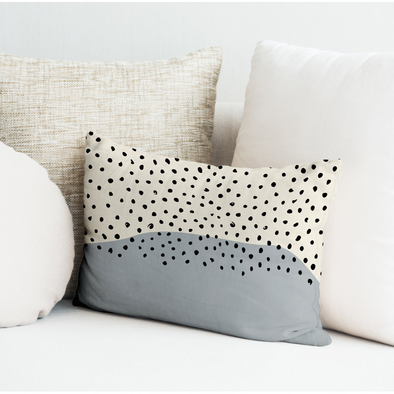 Coussin décoratif intérieur / extérieur en polyester filé Willow, Gris / blanc cassé / noir
