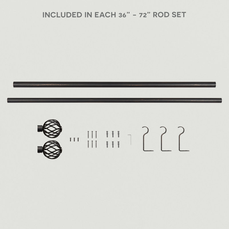 Tringle à rideaux simple réglable en fer de 36 po à 72 po 1 po, Brun foncé