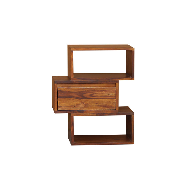 Grand Isle Solid Wood Floor Shelf End Table, Honey