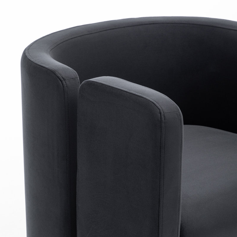 Jaimyn 24" Wide Upholstered Barrel Accent Chair, Dark Black Velvet