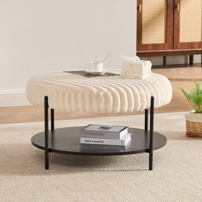 30.9"W Coffee Table,Round Upholstered Ottoman With Storage Shelf And Metal Legs by Ebern Designs