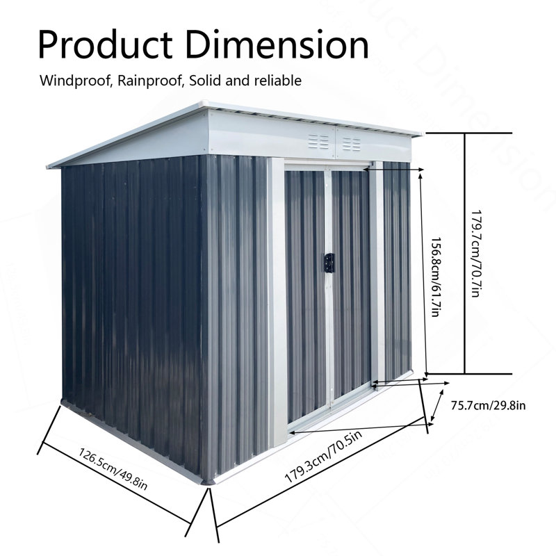 Outdoor Storage Sheds 6Ftx4ft Pent Roof Grey, Gray, 72.5" H x 45.7" W x 74.7" D