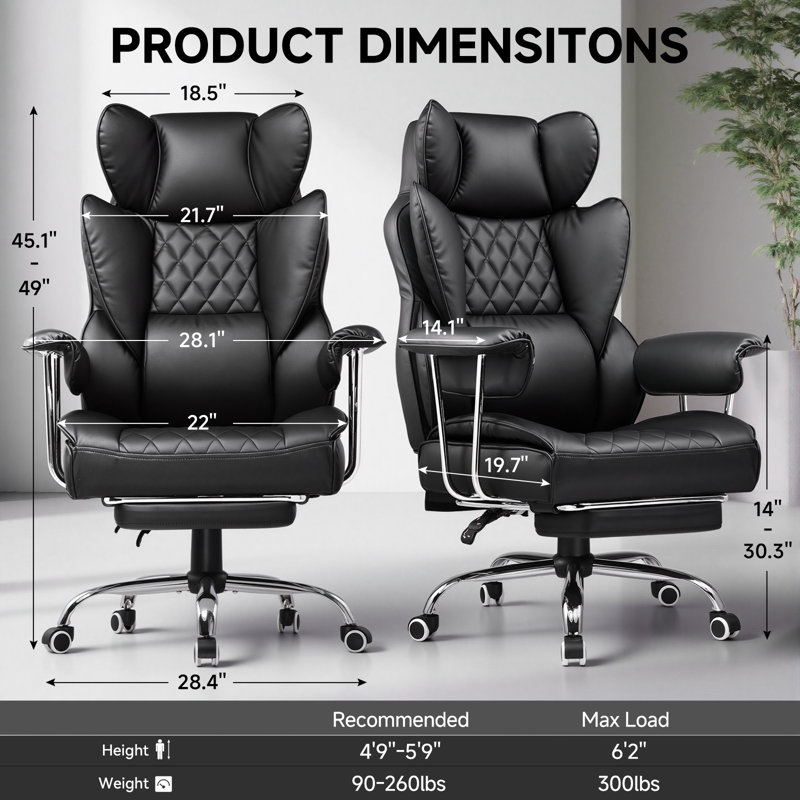 Inbox Zero Adjustable Reclining Ergonomic Faux Leather Swiveling PC & Racing Game Chair, Black