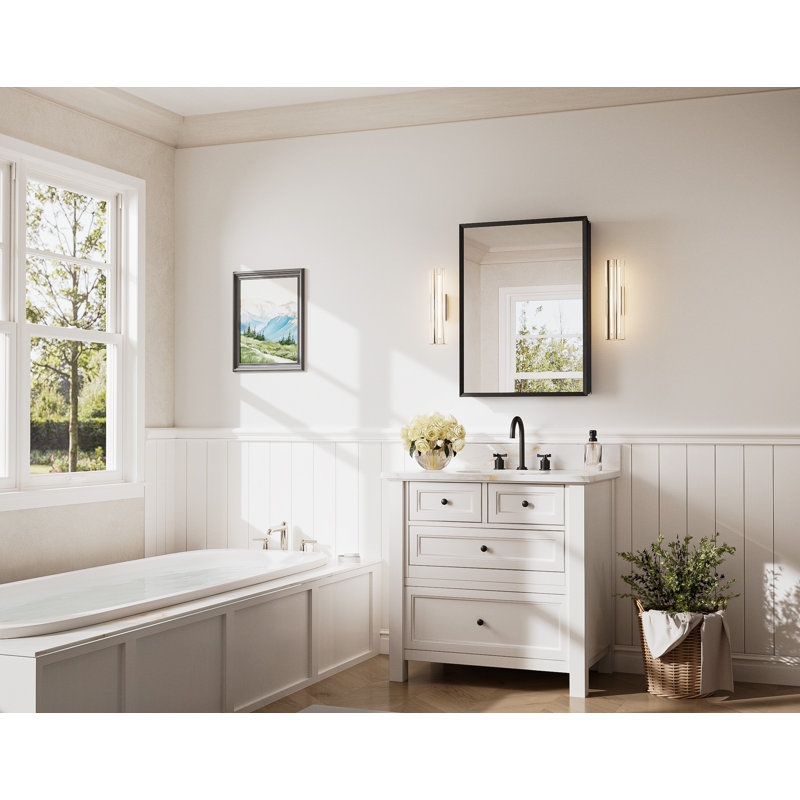 W H Framed Medicine Cabinet Mirror Adjustable, Matte Black, 81 cm H x 61 cm W x 13 cm D