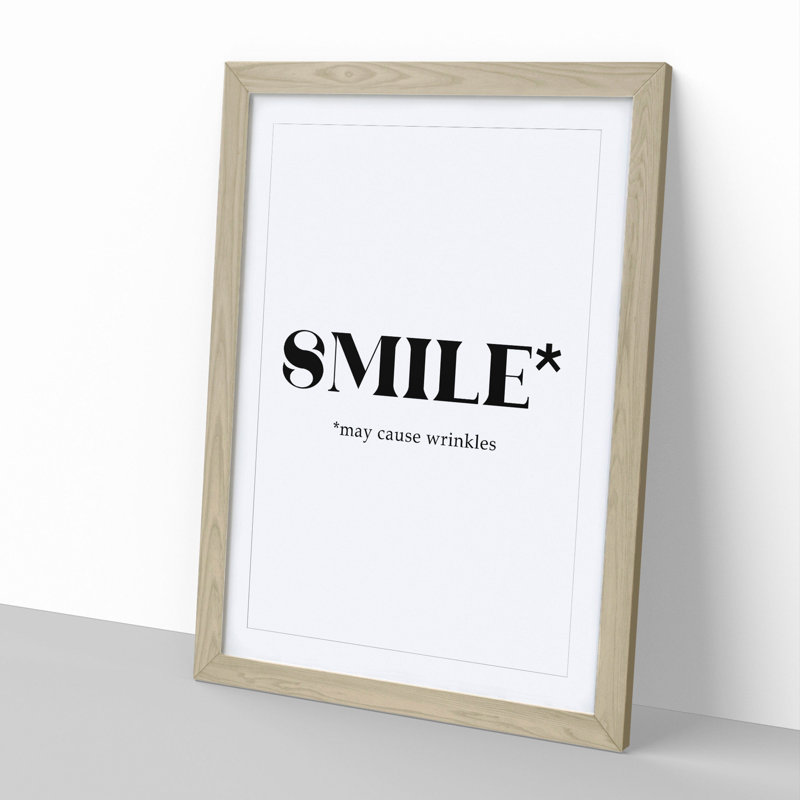 Smile - Single Picture Frame Print on Wood, Oak Framed, 36cm H x 27cm W x 2cm D