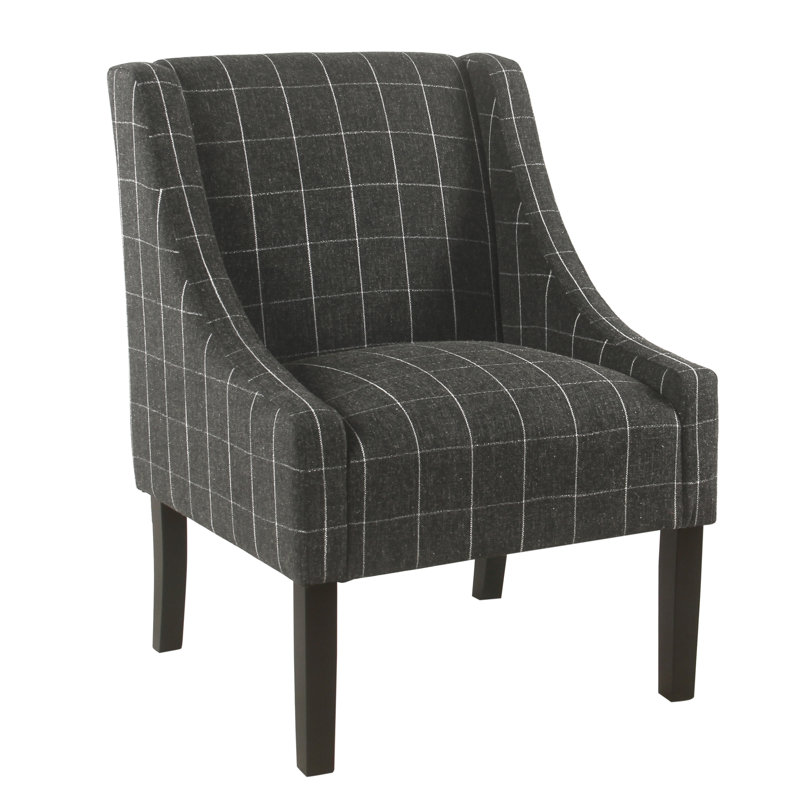 Chaise d'appoint en coton 24,75 po Damiansville, Mélange de lin noir / brun clair à carreaux, Gris délavé