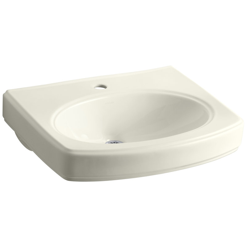 Pinoir® Vitreous China 22" Wall Mount Bathroom Sink with Overflow, Biscuit, Single 