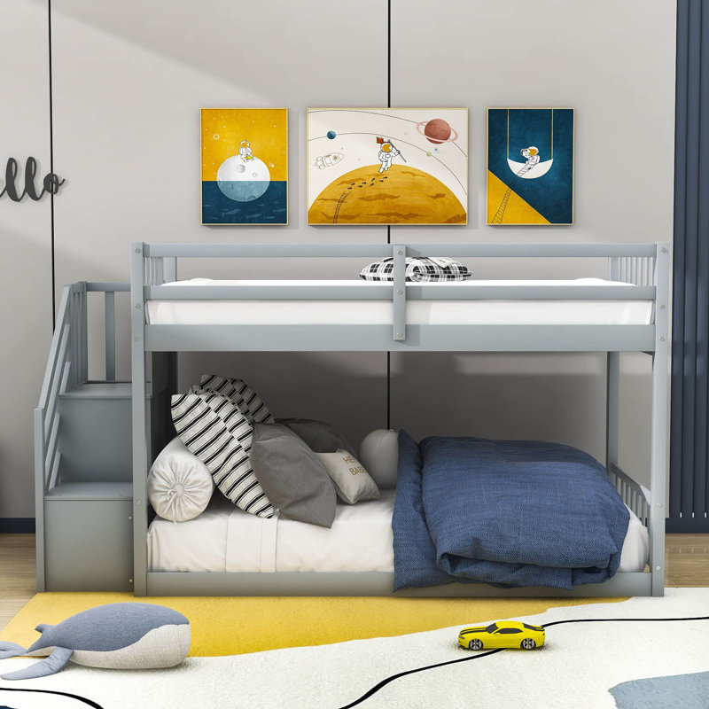 Elsko Kids Twin Over Twin Bunk Bed, Gray