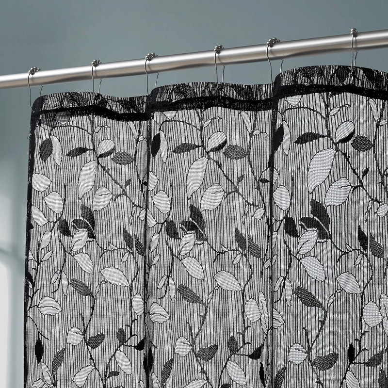 Toraino Floral Shower Curtain. Rustic Leaf Lace Shower Curtain, H 72 po x l 36 po, Noir