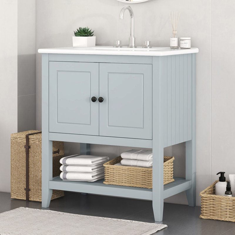 Meuble-lavabo simple 30 po avec comptoir en céramique, Gris