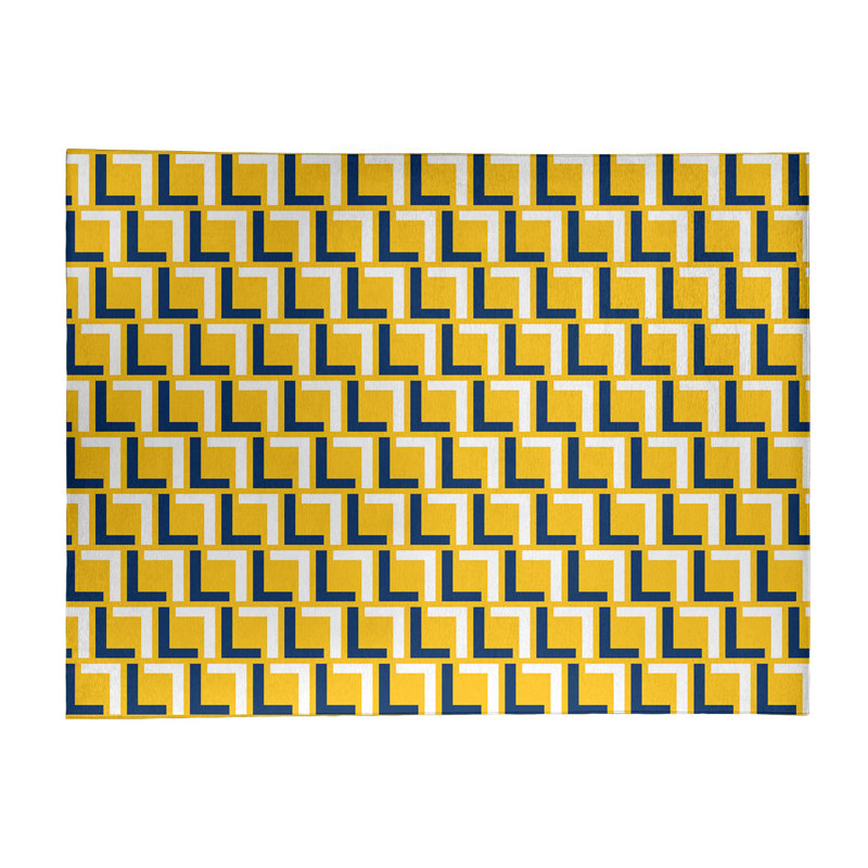 Tapis géométrique jaune / bleu / blanc, Rectangle 8 pi x 10 pi