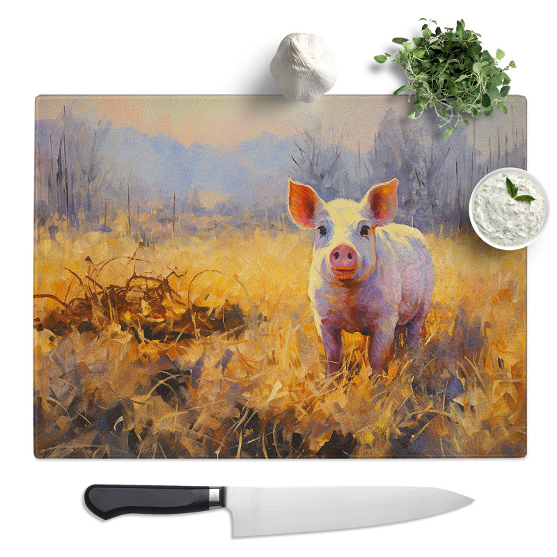 Pig Impressionism  Glass Chopping Board