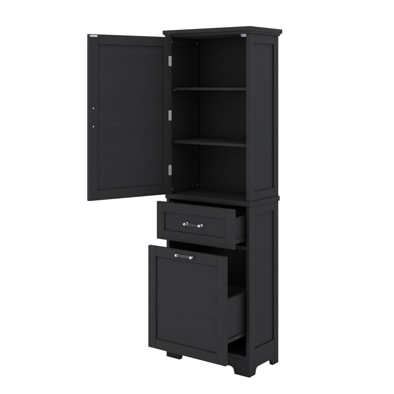 Armoire de rangement autoportante avec deux tiroirs de différentes tailles et tablette peinte, Noir