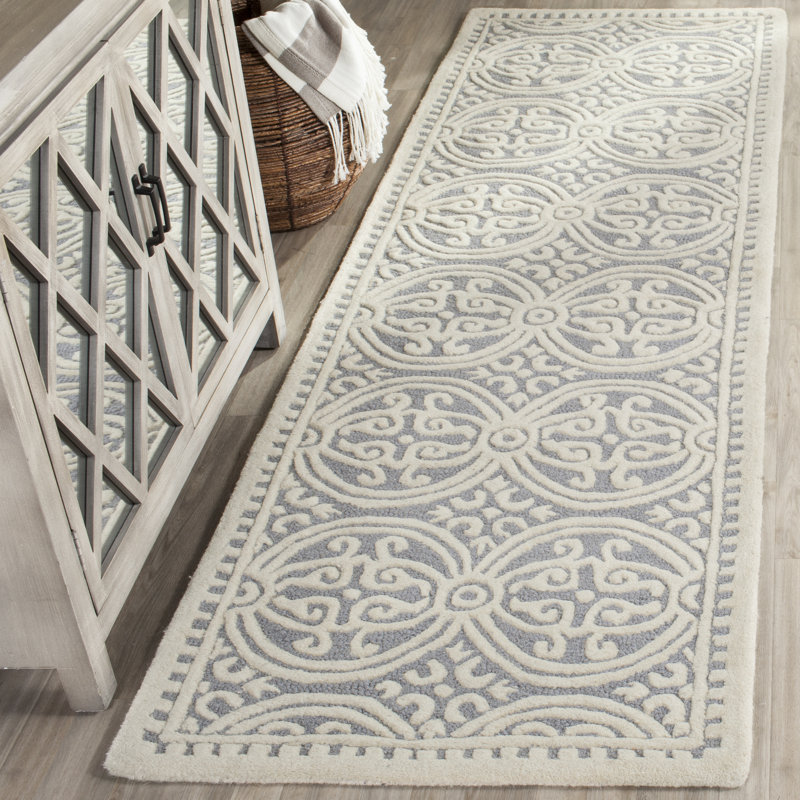 Barile Damask Wool Hand Woven Area Rug, Runner 76 x 244 cm