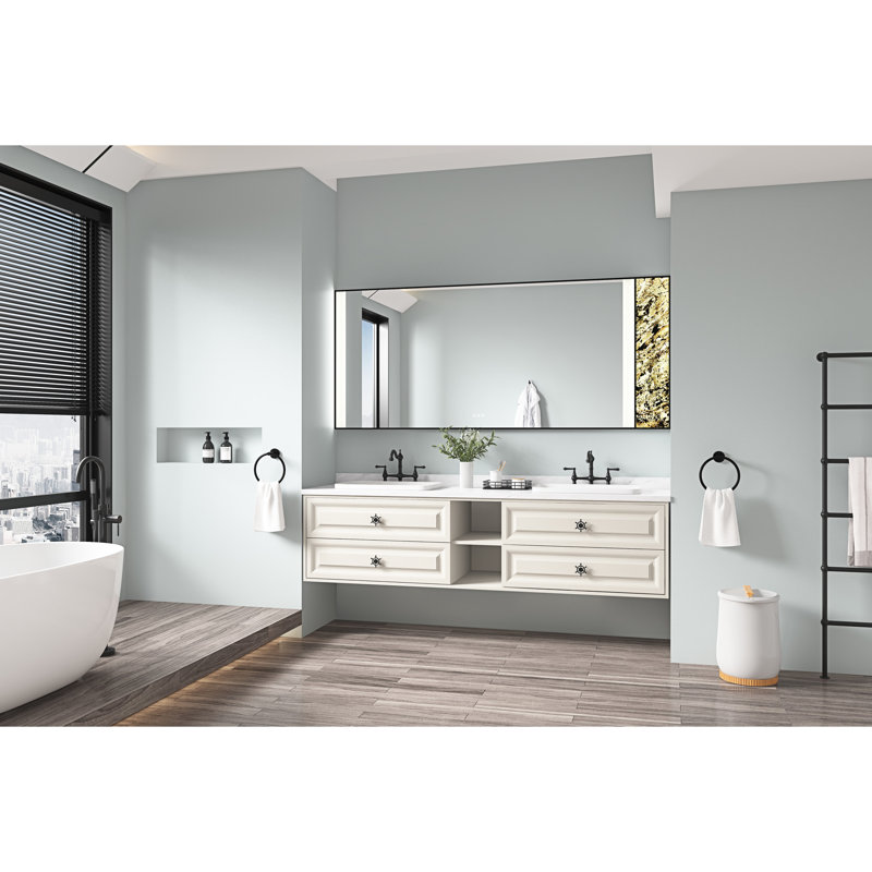 Meuble-lavabo 96 po x 36 po à DEL avec miroir, grand miroir de salle de bain avec cadre en aluminium noir mat