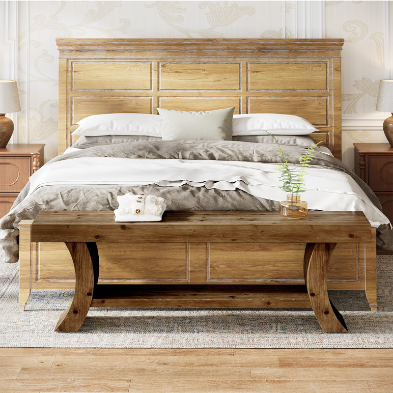 Banc de lit en bois massif avec tablette ouverte