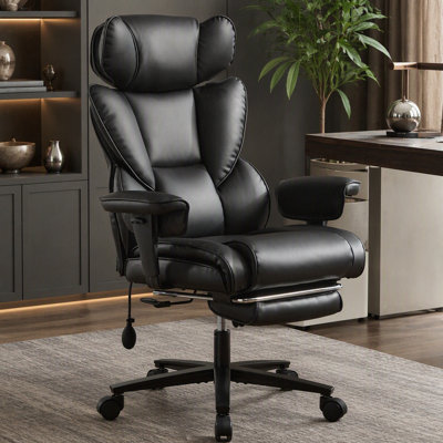 Chaise de bureau inclinable en cuir avec repose-pieds, soutien lombaire gonflable et appui-tête réglable