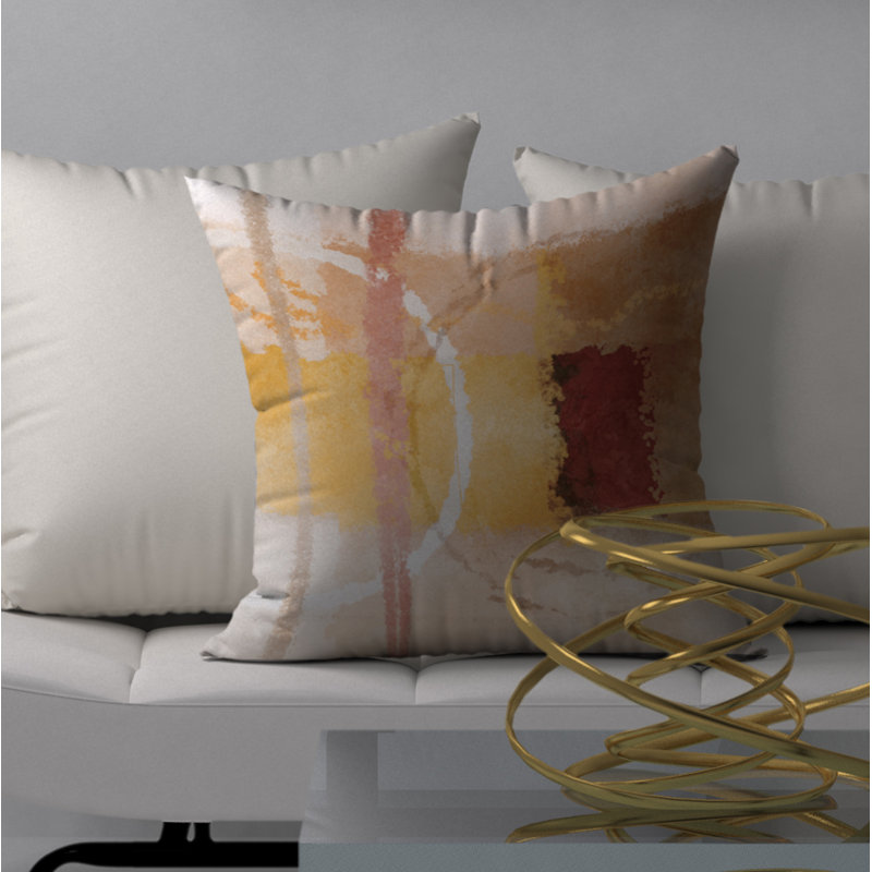 Housse de coussin carré et insert, 18" x 18", Blanc / beige / orange