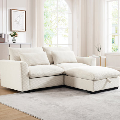 Anish Beige Corduroy With Deep Seating And Storage - 2 Seat Modern 2 High Foam Living Area